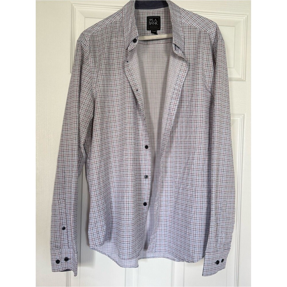 Jos. A. Bank White Button-Down with Red & Blue Check